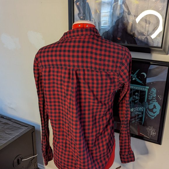 Small Forever 21 Red and Black Plaid Button Down Flannel - Picture 2 of 3